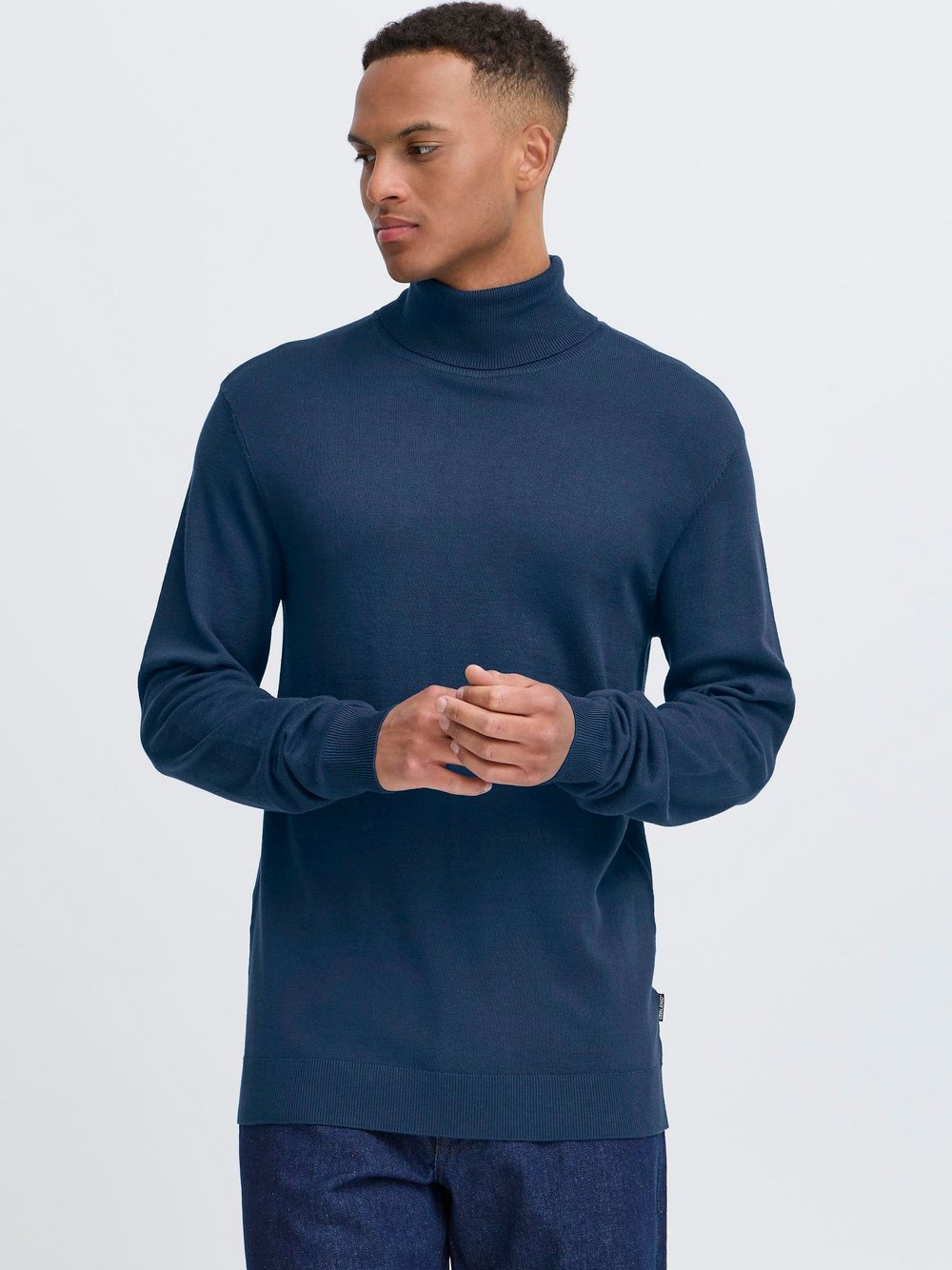 BLEND Rollkragenpullover Herren Viskose blau meliert, S