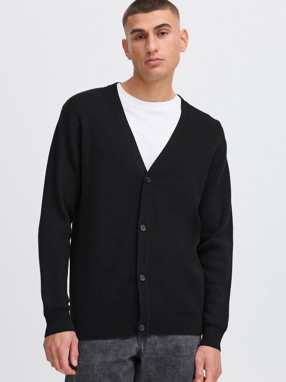 Thumbnail - Solid Strickjacke Herren Baumwolle schwarz, L