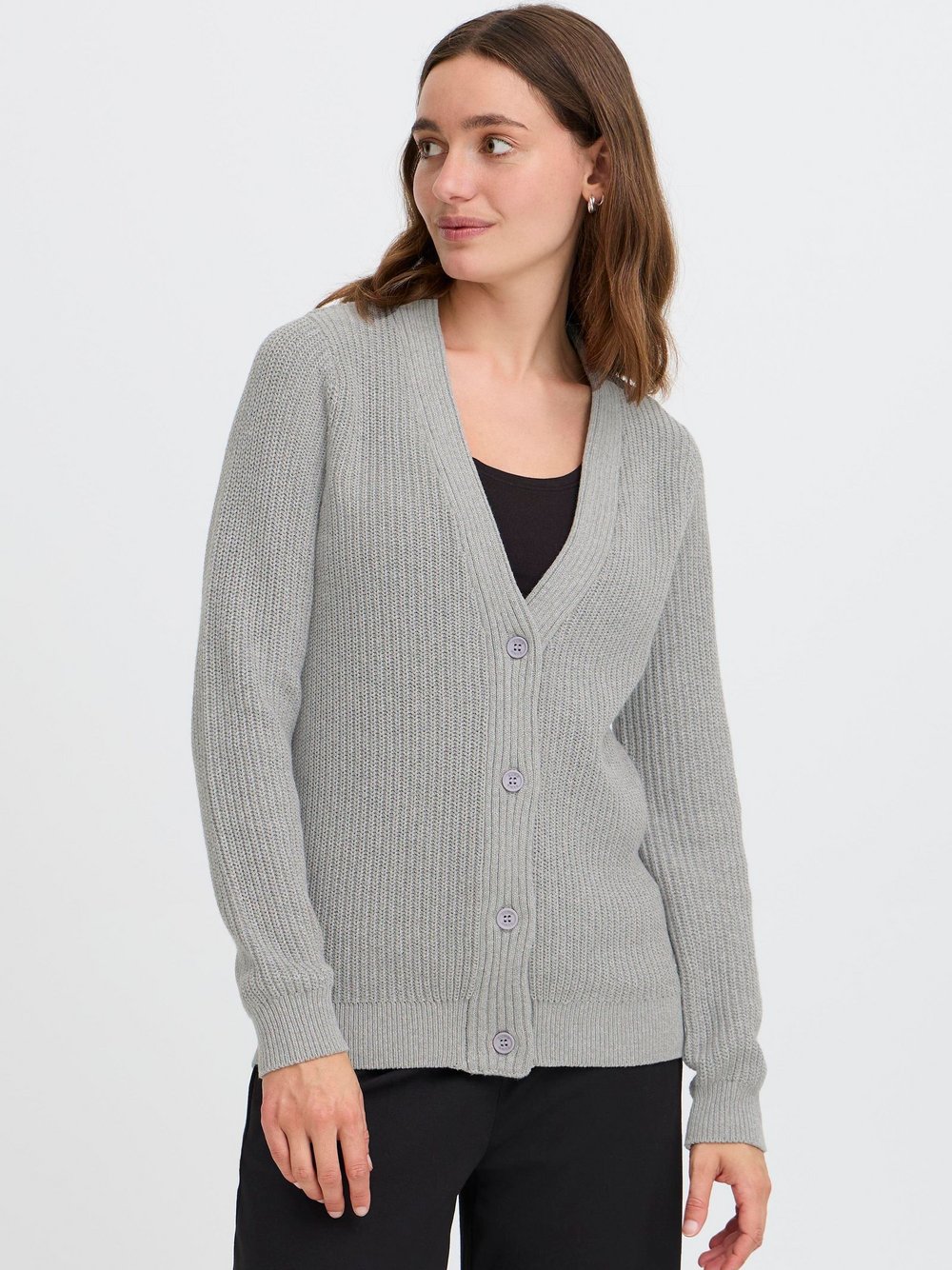 OXMO Strickjacke Damen Baumwolle grau, XXL