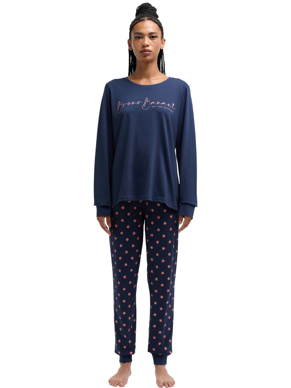 Bruno Banani Schlafanzug Damen Baumwolle blau bedruckt, M