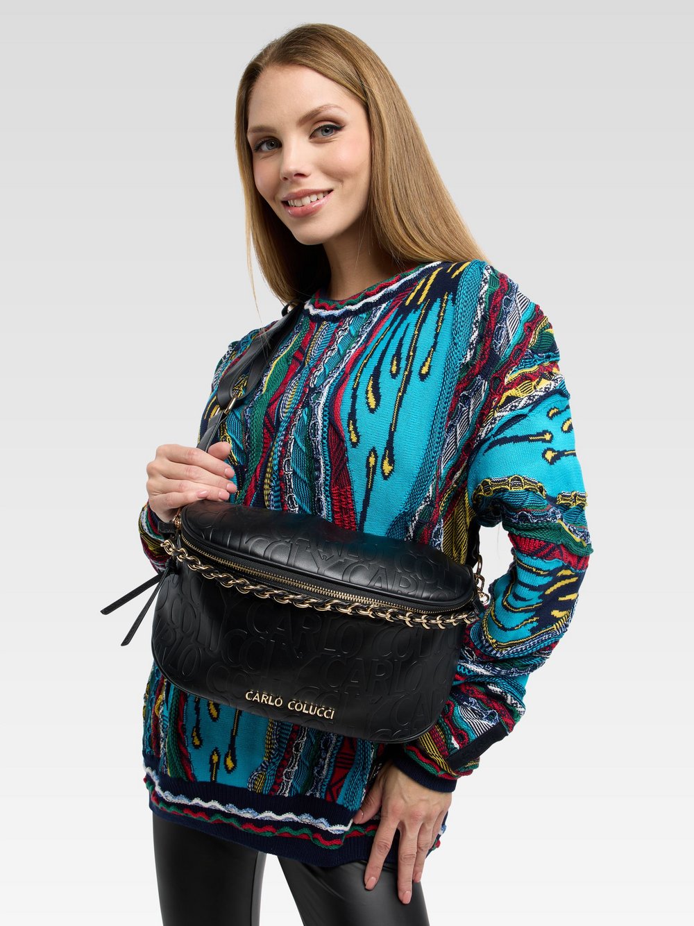 Thumbnail - Carlo Colucci Umhängetasche  Damen Kunstleder schwarz gemustert, ONE SIZE