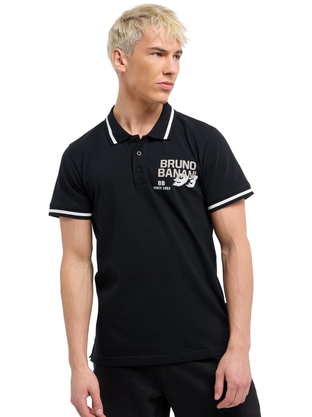 Bruno Banani Poloshirt Herren Baumwolle schwarz gemustert, XXL