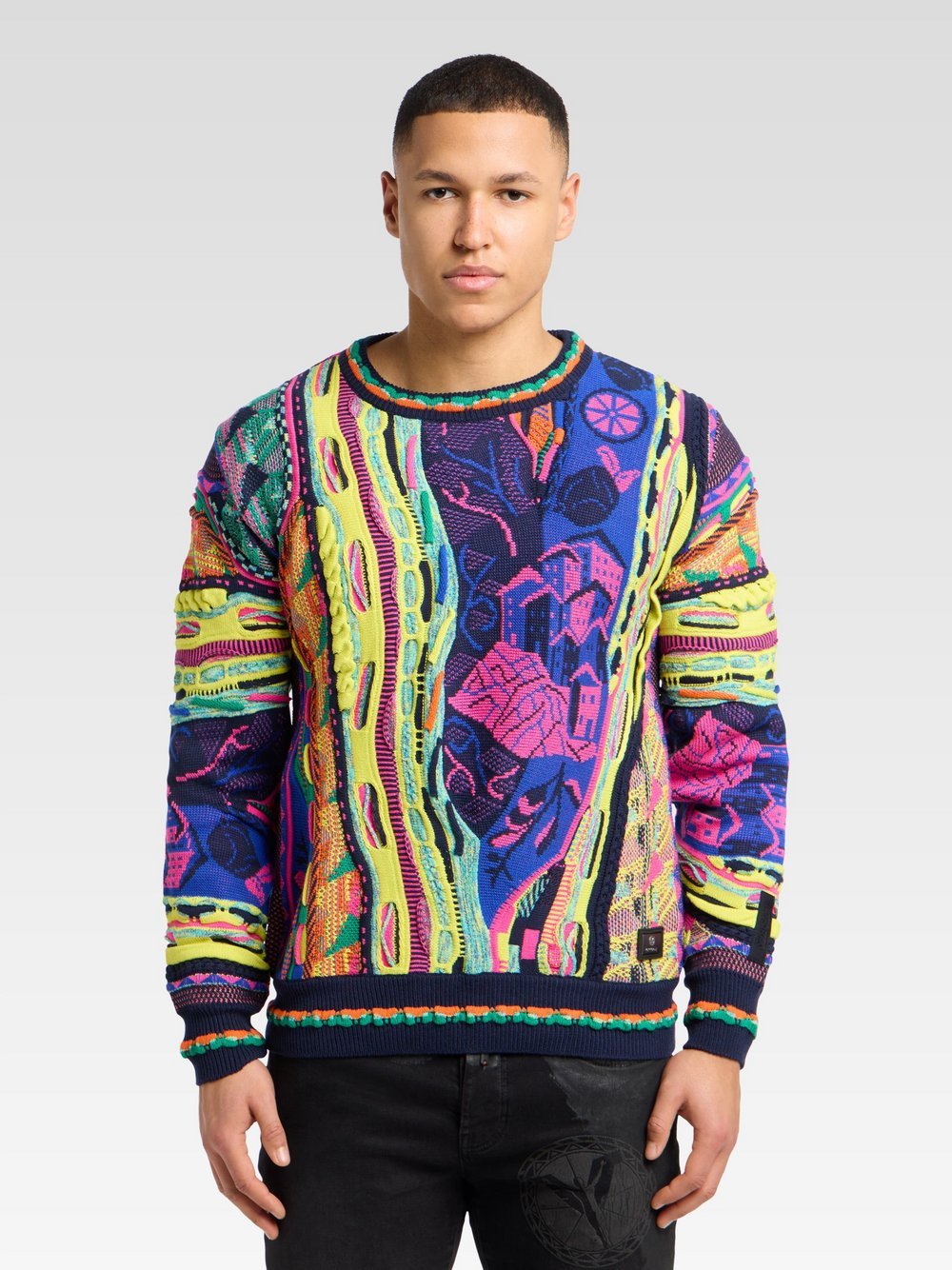 Carlo Colucci Strickpullover  Herren Baumwolle blau gemustert, XS