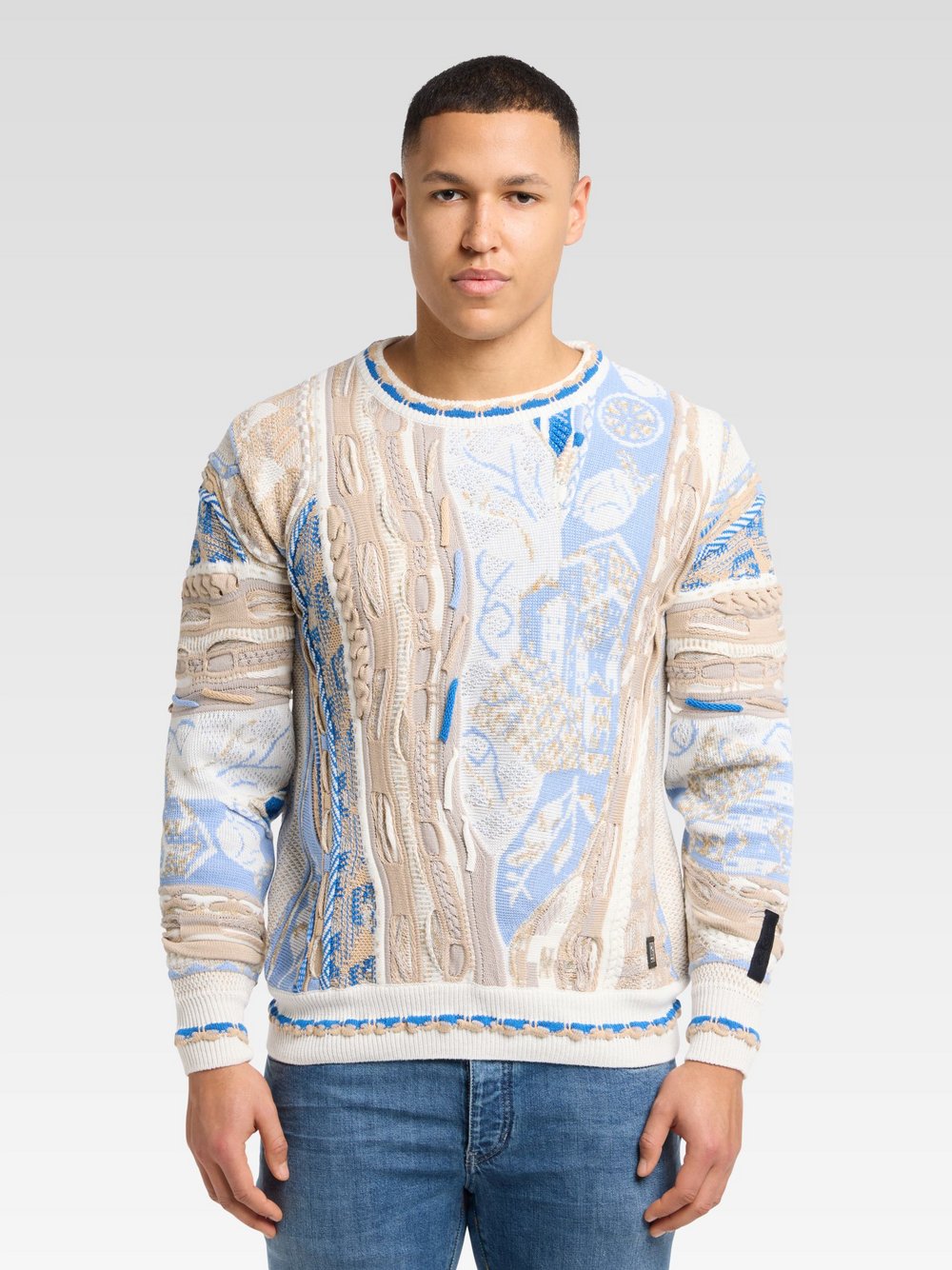 Thumbnail - Carlo Colucci Strickpullover  Herren Baumwolle beige gemustert, M