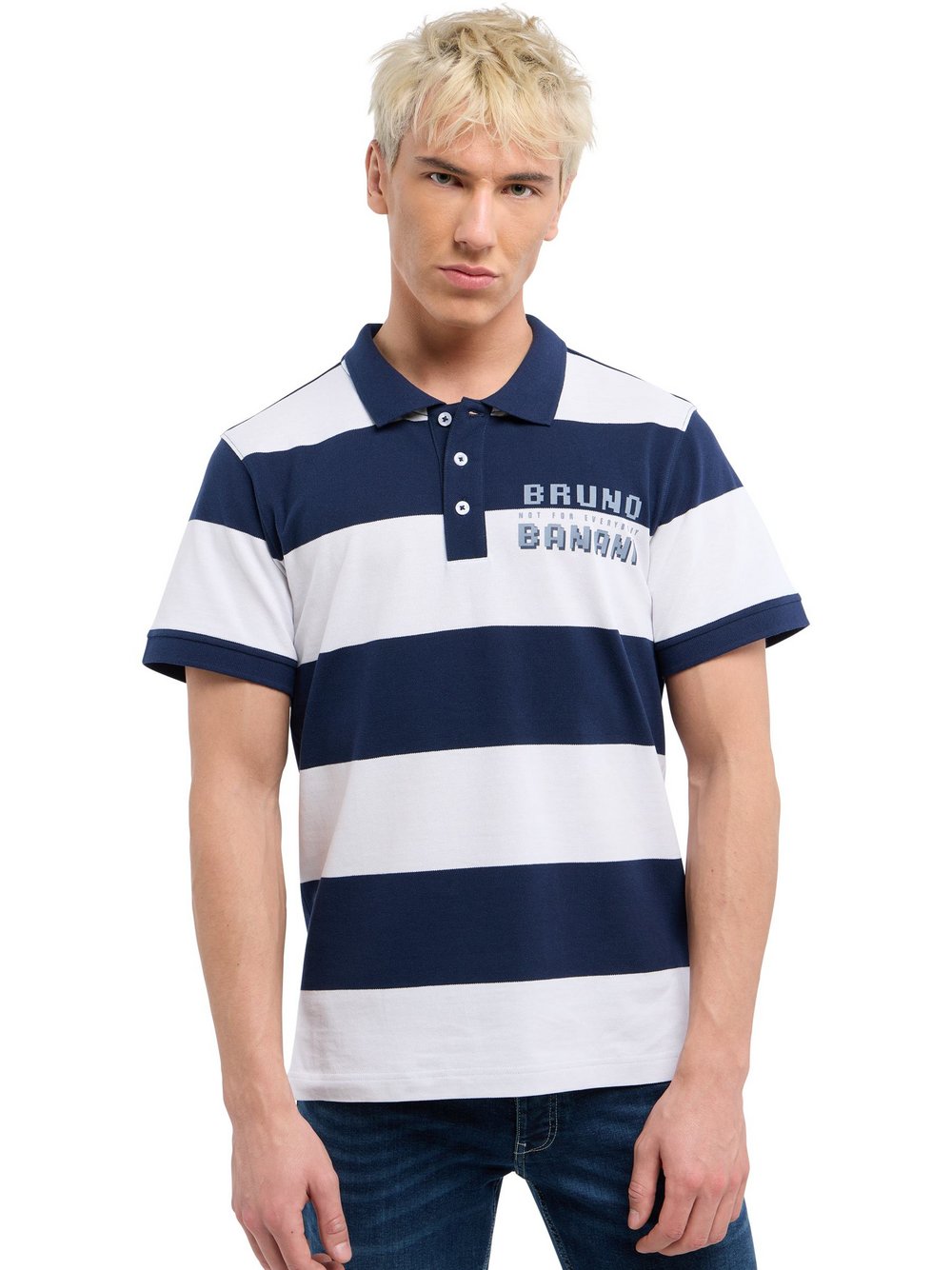 Thumbnail - Bruno Banani Poloshirt Herren Baumwolle blau gestreift, M