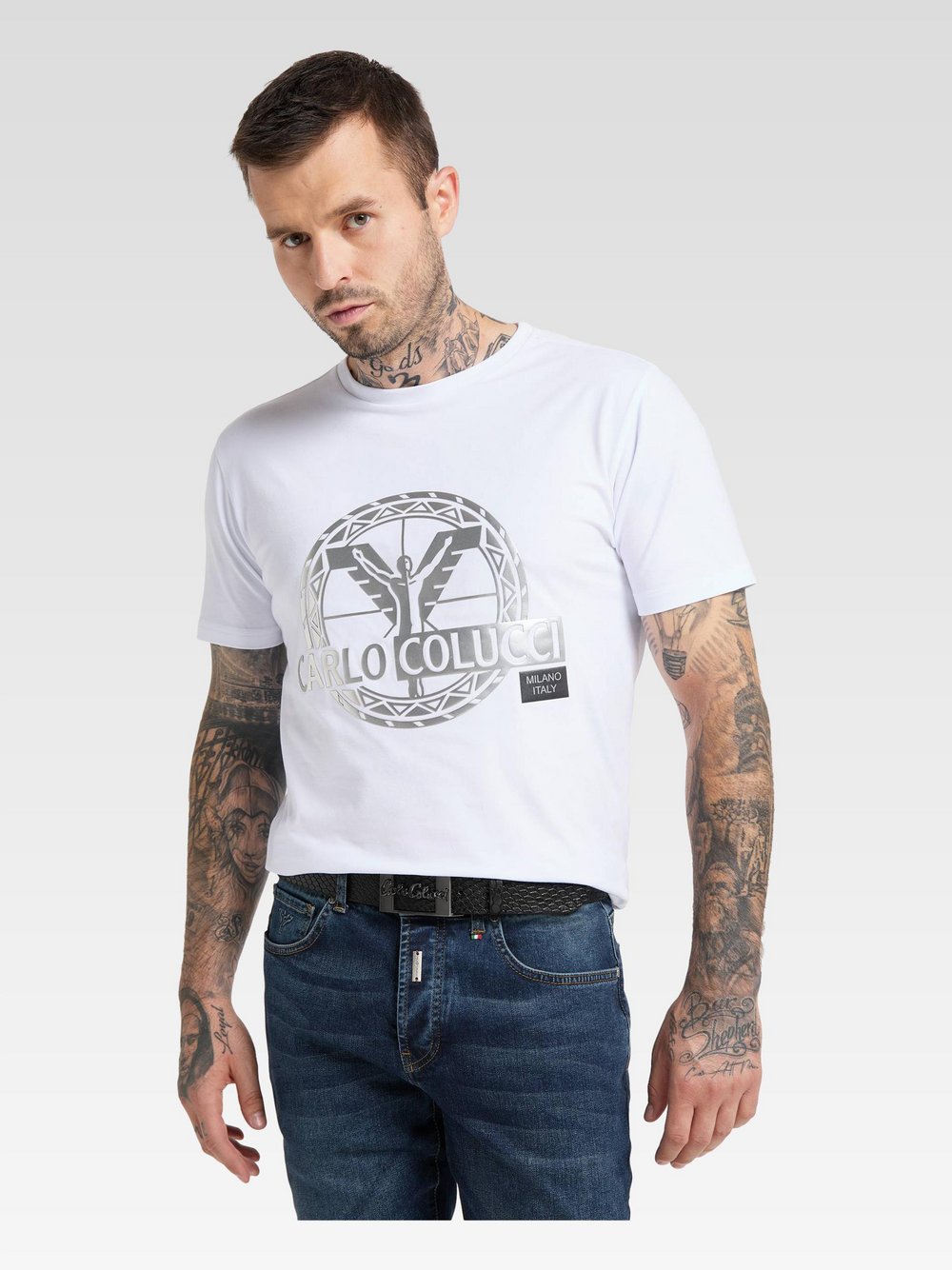 Carlo Colucci Ledergürtel Herren schwarz gemustert, 105