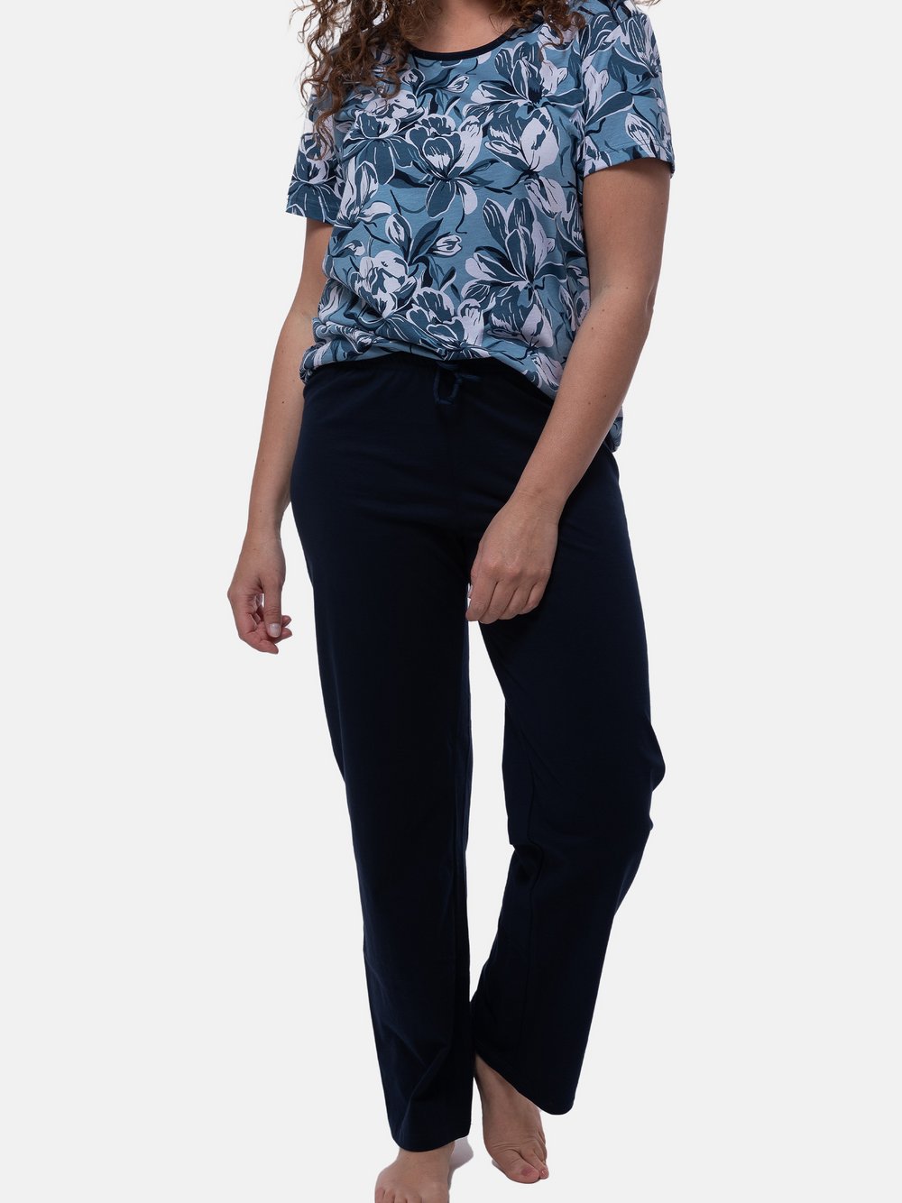 Thumbnail - Ammann Schlafanzug Damen Baumwolle blau gemustert, 42