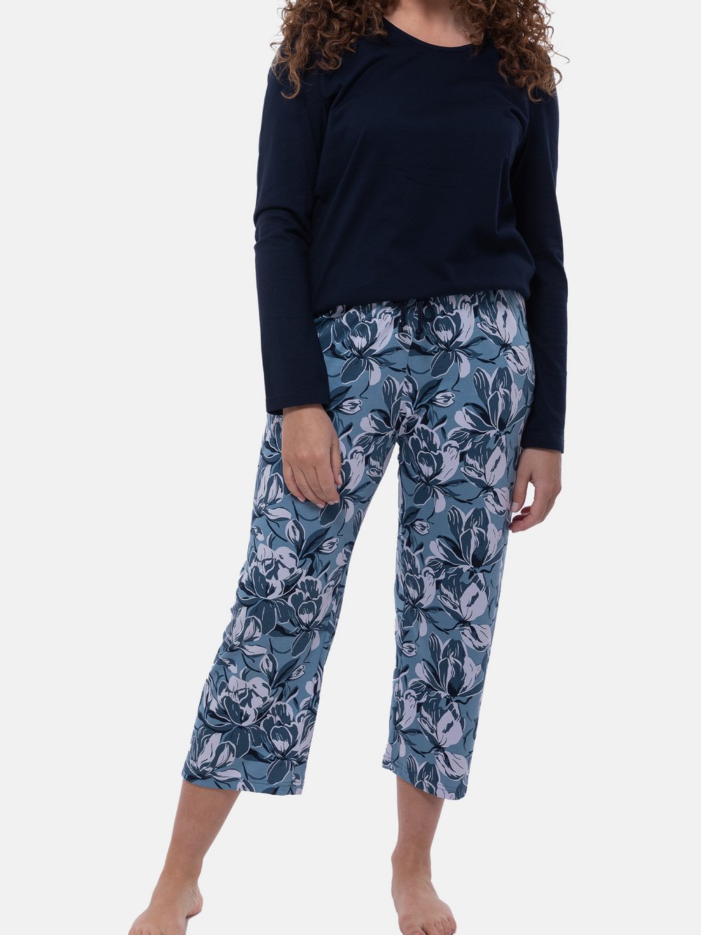 Thumbnail - Ammann Schlafanzug Damen Baumwolle blau gemustert, 42