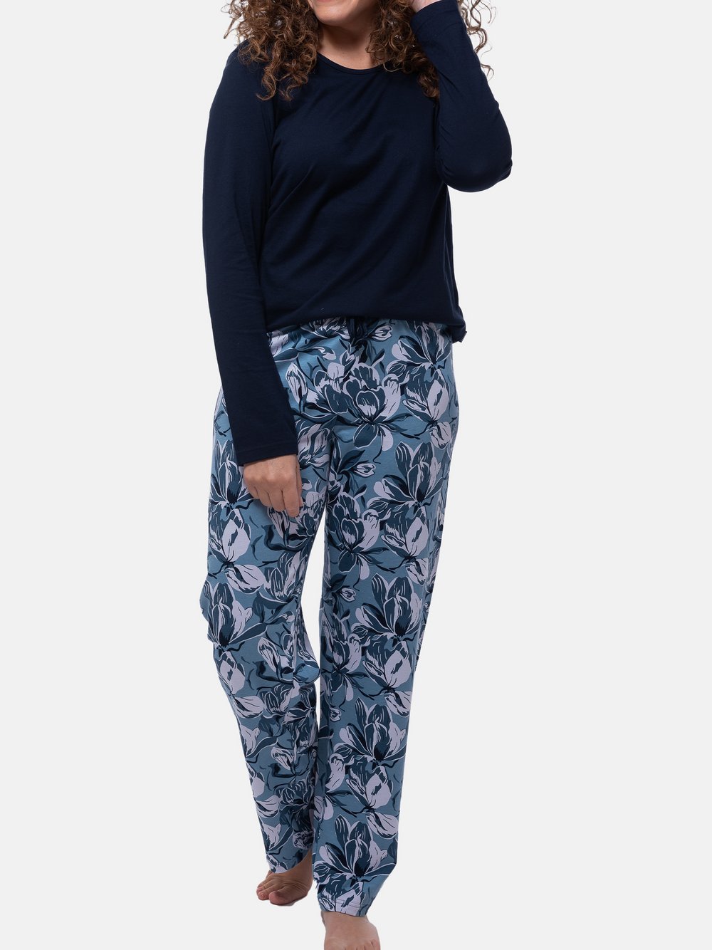 Thumbnail - Ammann Schlafanzug Damen Baumwolle blau gemustert, 42