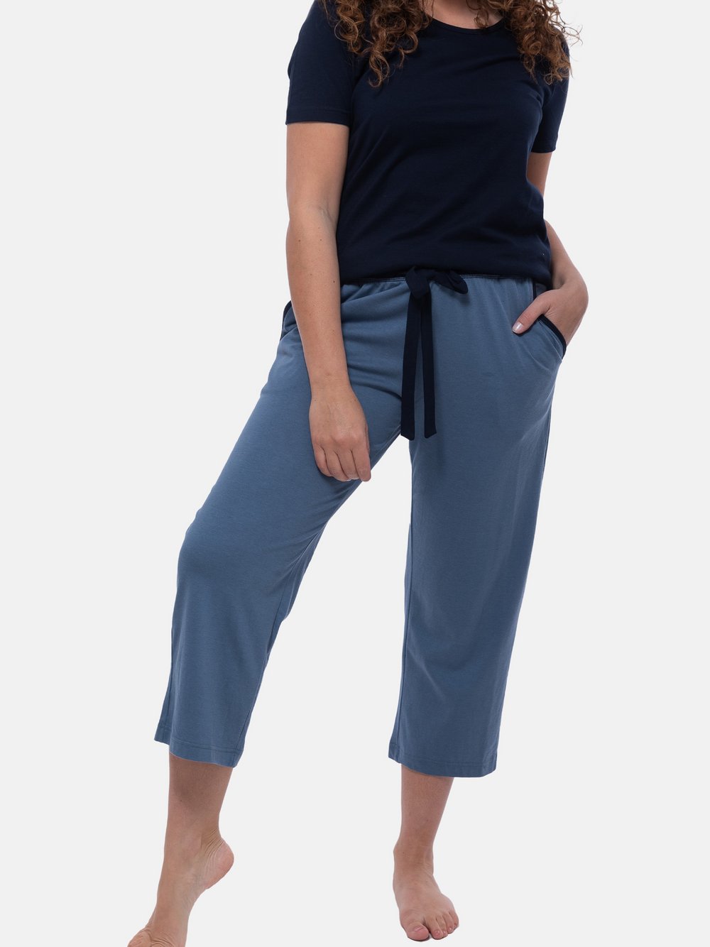 Thumbnail - Ammann Schlafanzug Damen Baumwolle blau gemustert, 42