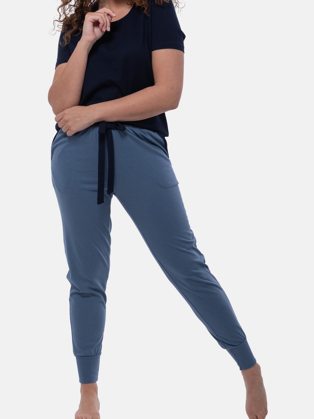 Thumbnail - Ammann Schlafanzug Damen Baumwolle blau gemustert, 46