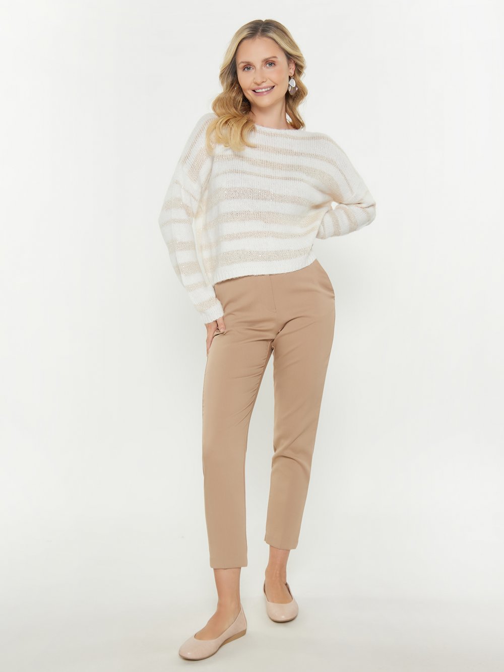 Usha Pullover Damen beige gestreift, XS/S