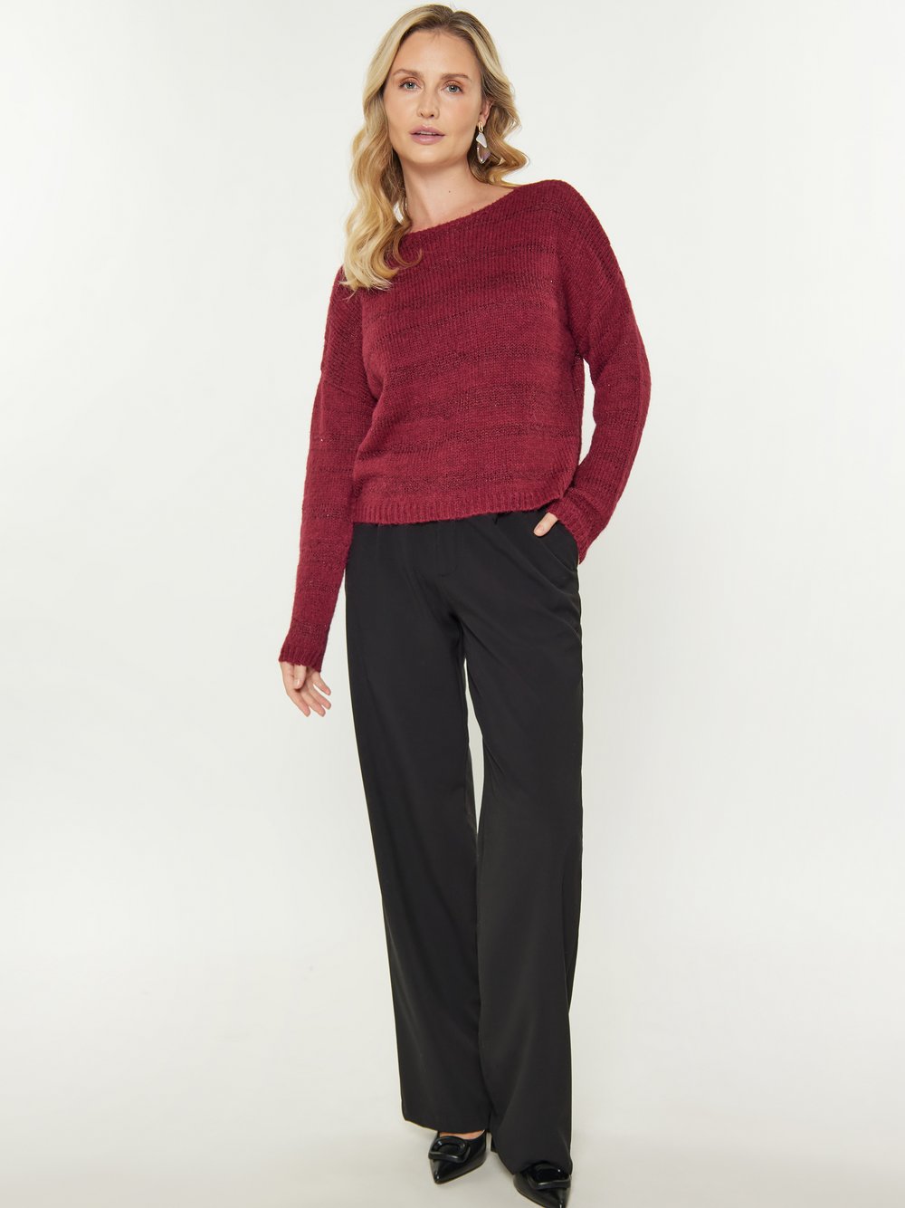 Usha Pullover Damen rot gestreift, M/L