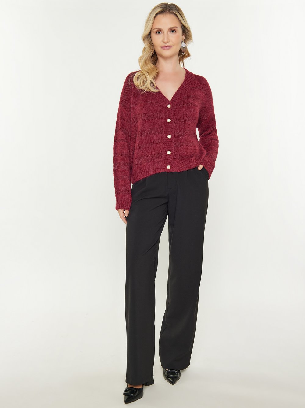 Usha Strickjacke Damen rot gestreift, XL/XXL