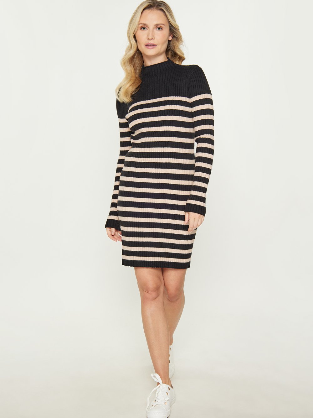 Usha Kleid Damen Viskose schwarz gestreift, M/L