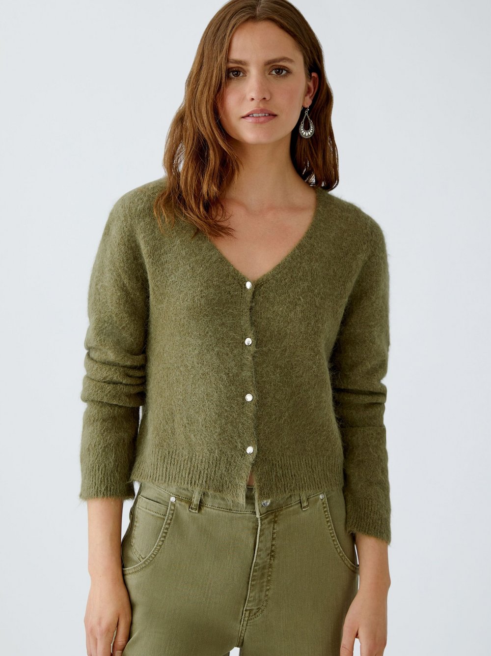 Thumbnail - Oui Strickjacke Damen Polyamid grün, 36