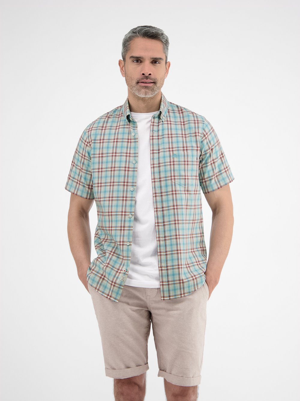 LERROS Kurzarmhemd Herren Regular Fit Baumwolle blau kariert, L