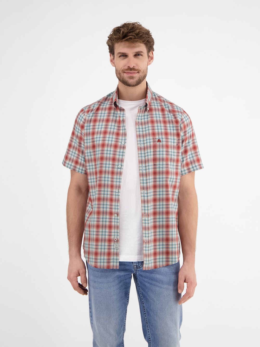 LERROS Kurzarmhemd Herren Regular Fit Baumwolle rosa kariert, M