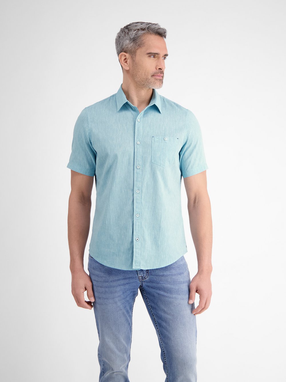 LERROS Kurzarmhemd Herren Regular Fit Baumwolle blau, L