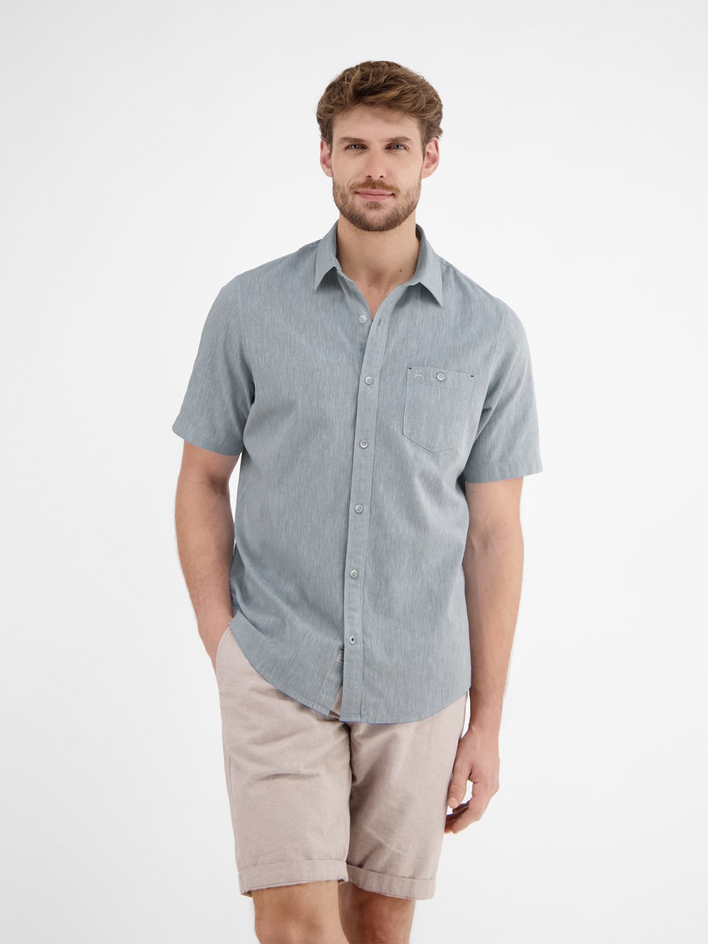 LERROS Kurzarmhemd Herren Regular Fit Baumwolle blau, XL