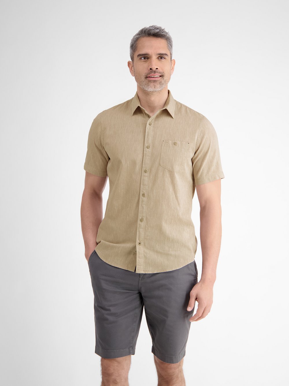 LERROS Kurzarmhemd Herren Regular Fit Baumwolle beige, M