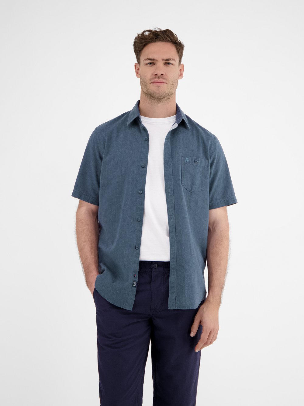 LERROS Kurzarmhemd Herren Regular Fit Baumwolle blau, M