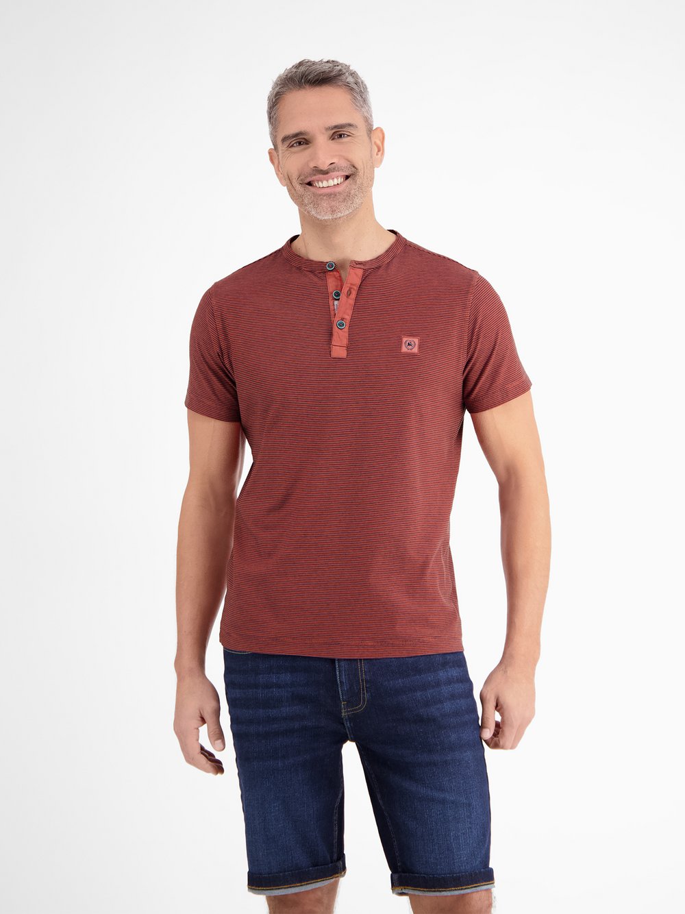 LERROS Henleyshirt Herren Baumwolle rosa gestreift, XL