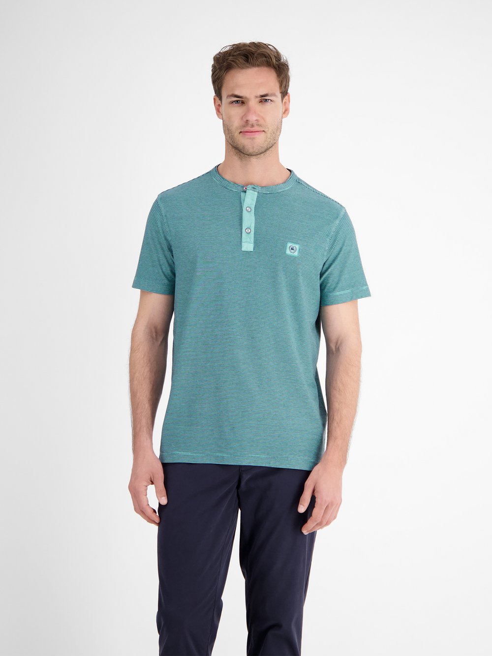 LERROS Henleyshirt Herren Baumwolle blau gestreift, L