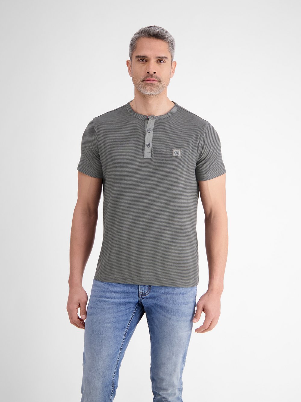 LERROS Henleyshirt Herren Baumwolle grau gestreift, M