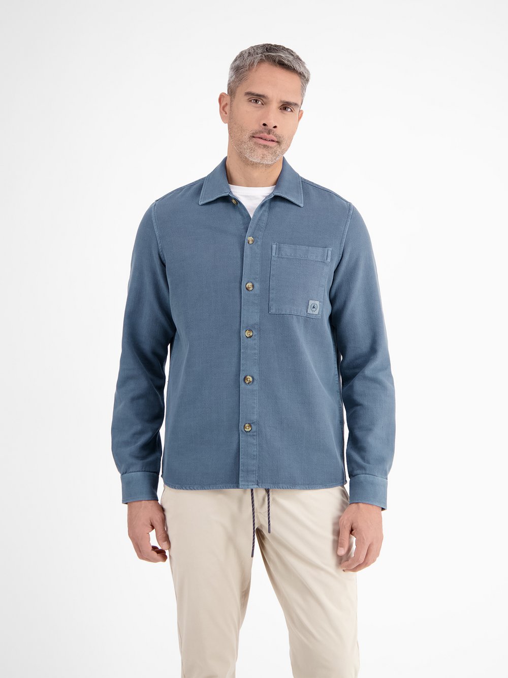 LERROS Langarmhemd Herren Regular Fit Baumwolle blau, S