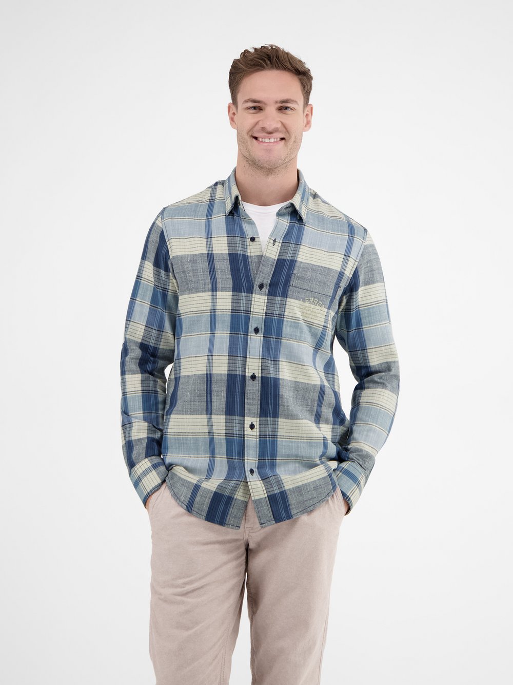 LERROS Karohemd Herren Regular Fit Baumwolle blau kariert, M