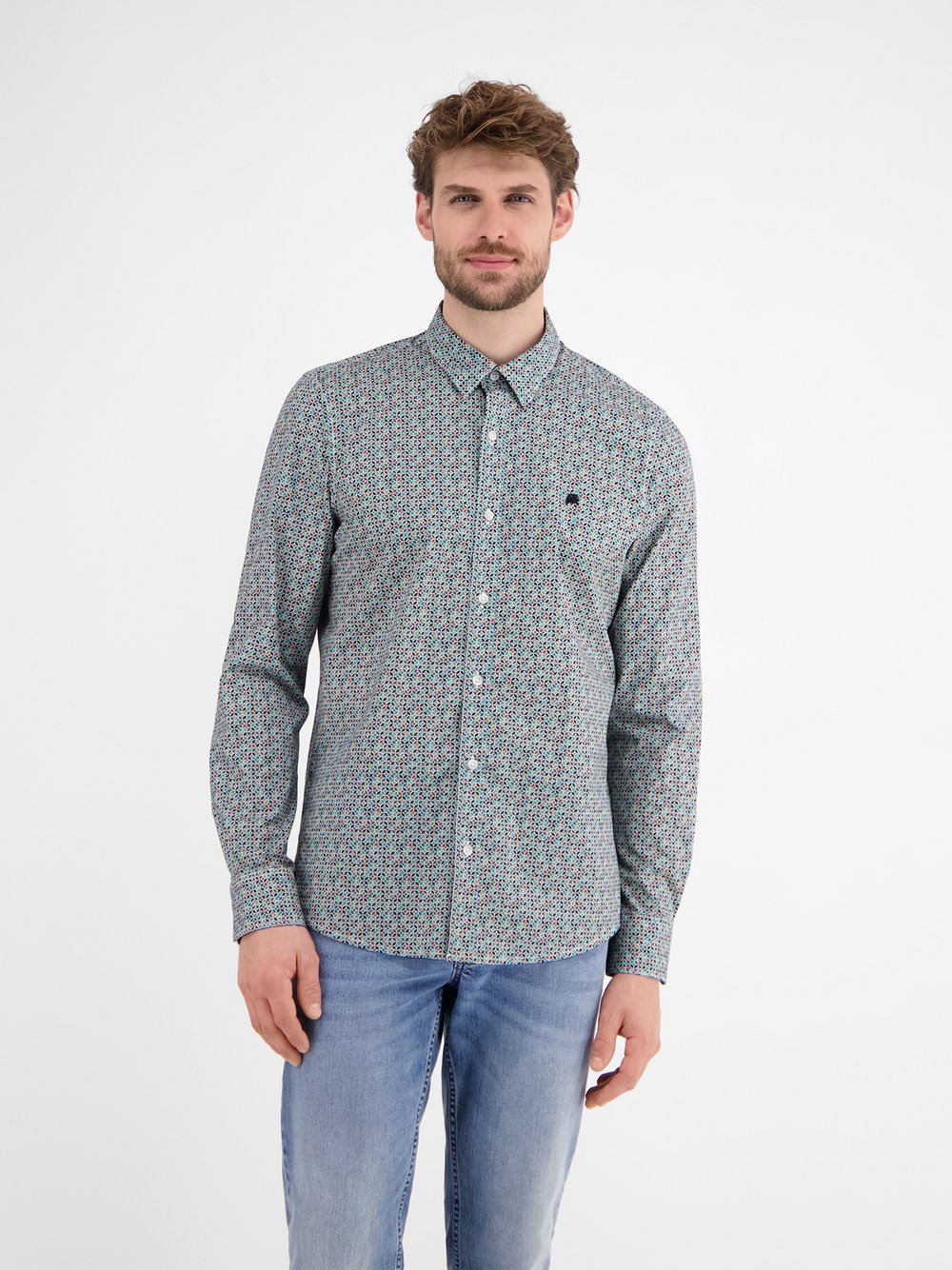 LERROS Langarmhemd Herren Regular Fit Baumwolle rosa gemustert, L