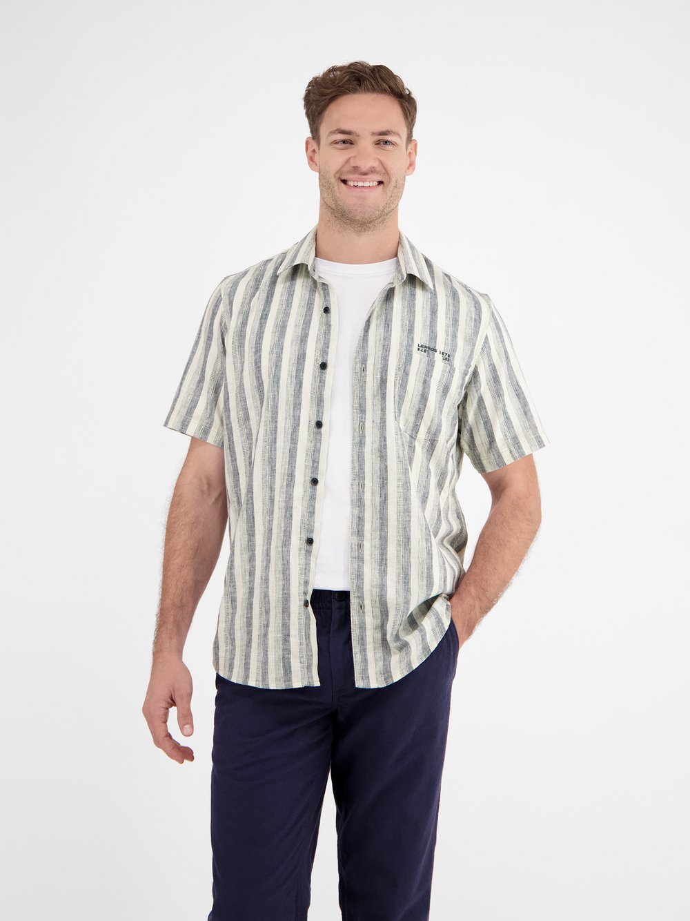 LERROS Kurzarmhemd Herren Regular Fit blau gestreift, S