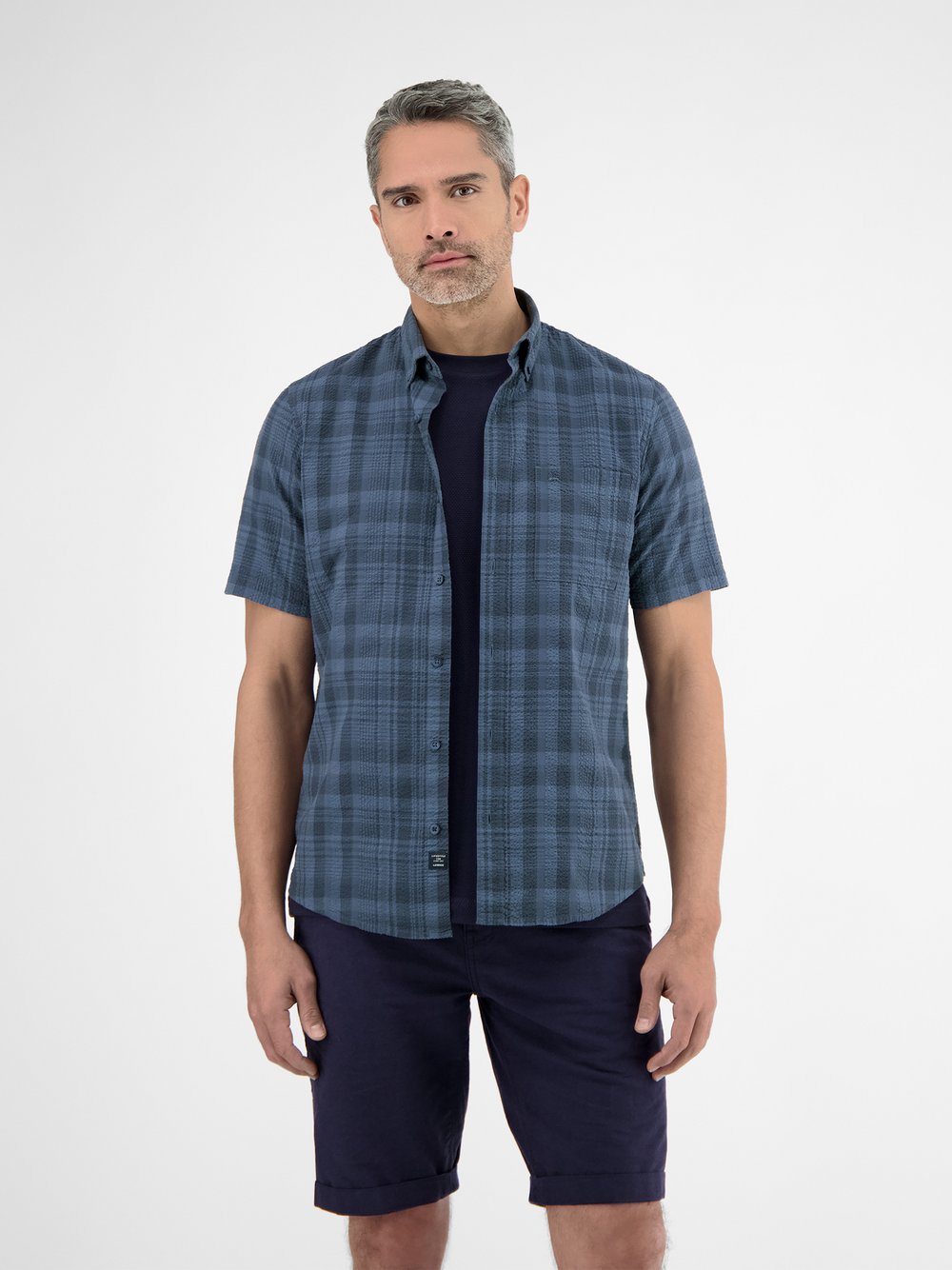 LERROS Karohemd Herren Regular Fit Baumwolle blau kariert, S