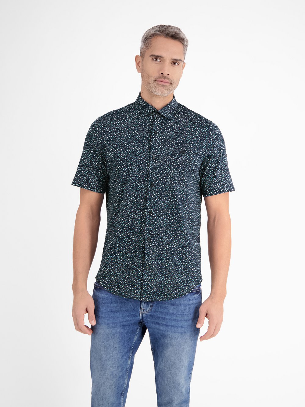 LERROS Kurzarmhemd Herren Regular Fit Baumwolle blau bedruckt, M