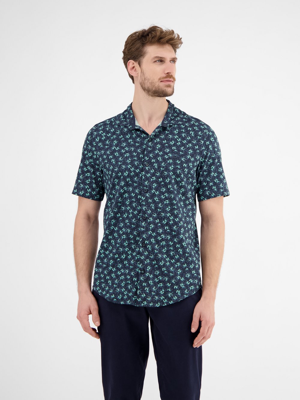 LERROS Kurzarmhemd Herren Regular Fit Baumwolle blau gemustert, L