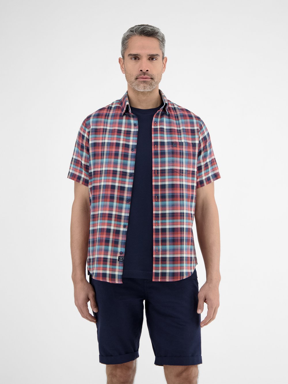 LERROS Kurzarmhemd Herren Regular Fit Baumwolle rosa kariert, S