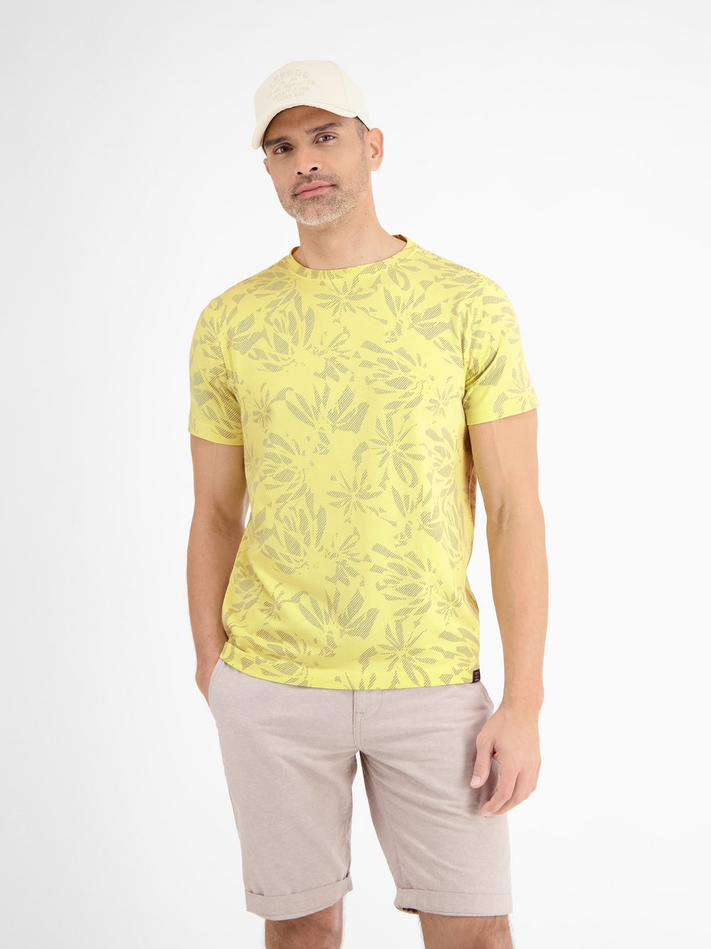 LERROS T-Shirt Herren Baumwolle gelb gemustert, S