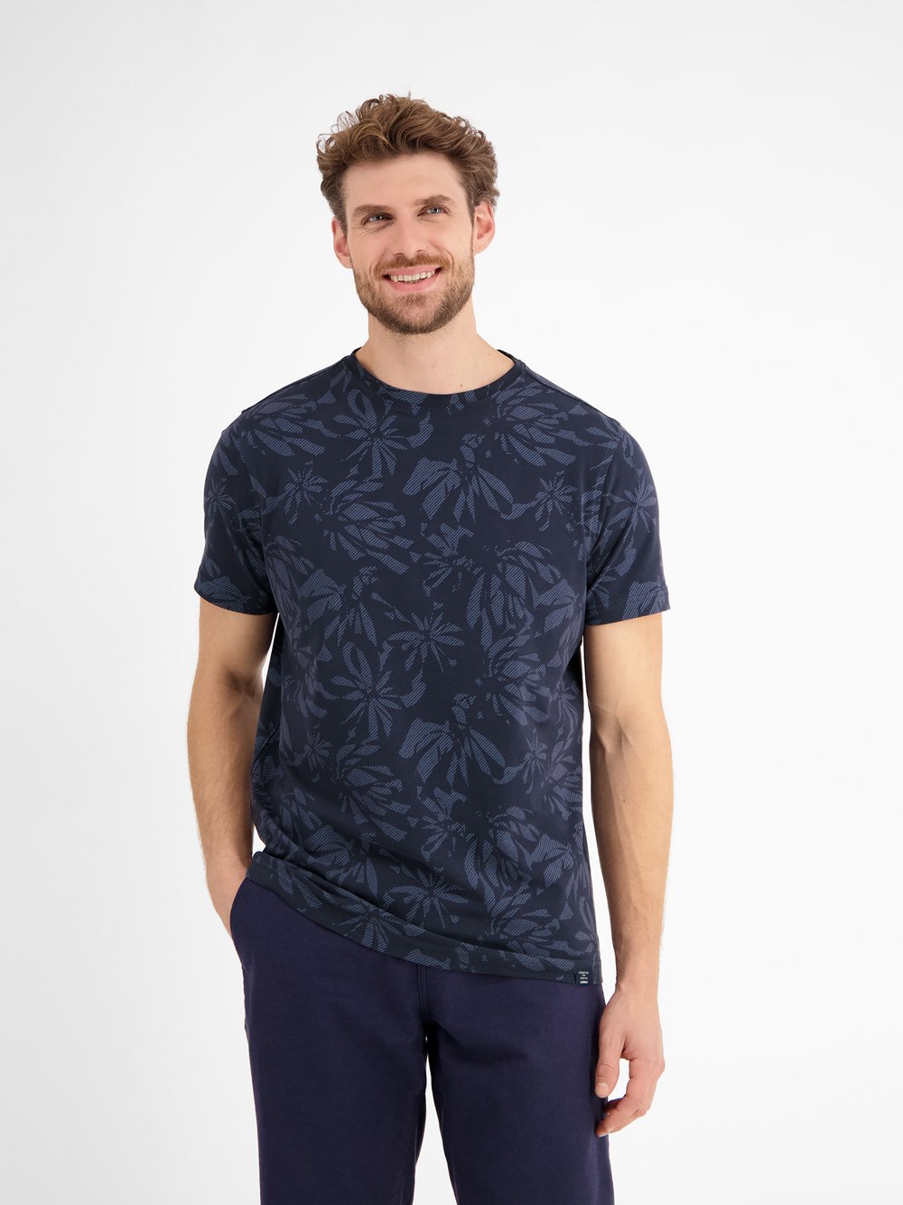 LERROS T-Shirt Herren Baumwolle blau gemustert, S