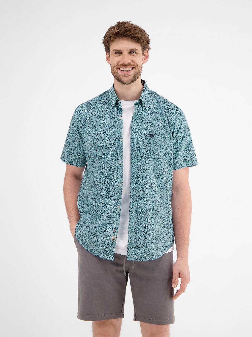 LERROS Kurzarmhemd Herren Regular Fit Baumwolle blau gemustert, S