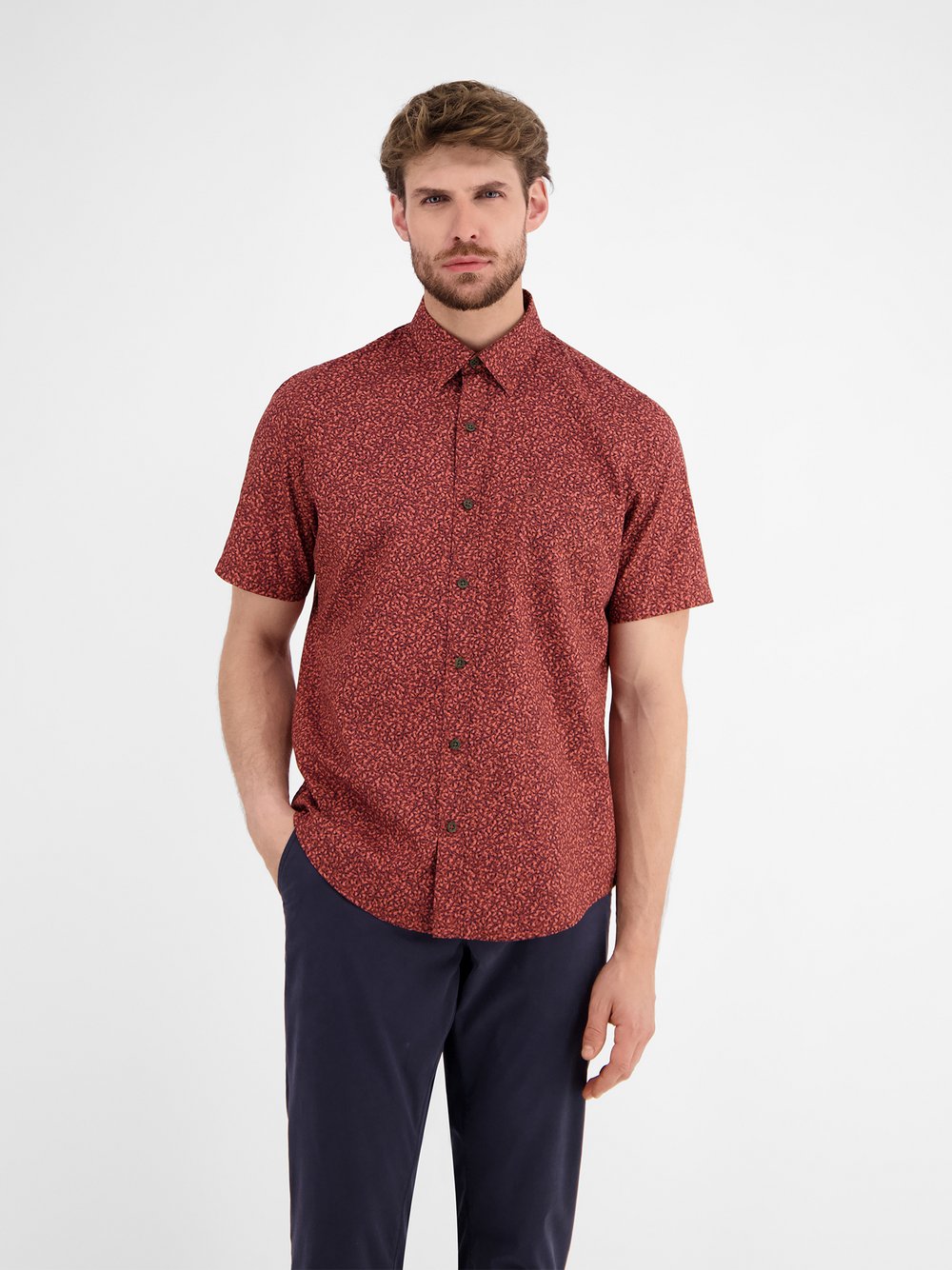 LERROS Kurzarmhemd Herren Regular Fit Baumwolle rosa gemustert, S