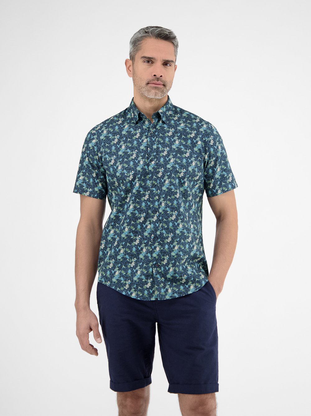 LERROS Kurzarmhemd Herren Regular Fit Baumwolle blau gemustert, XXXL