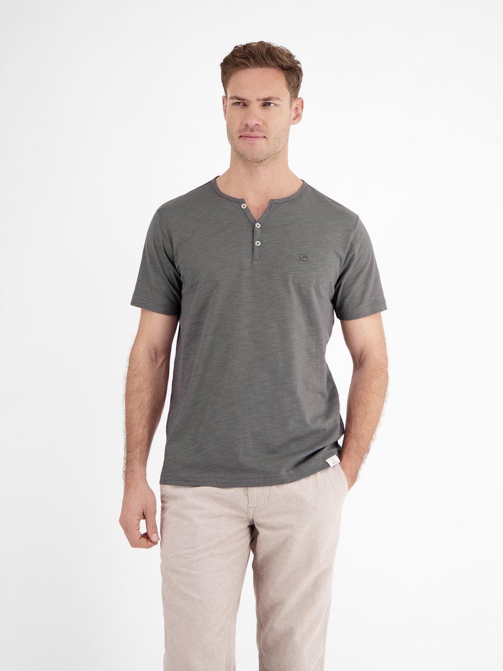 LERROS Henleyshirt Herren Baumwolle grau, L