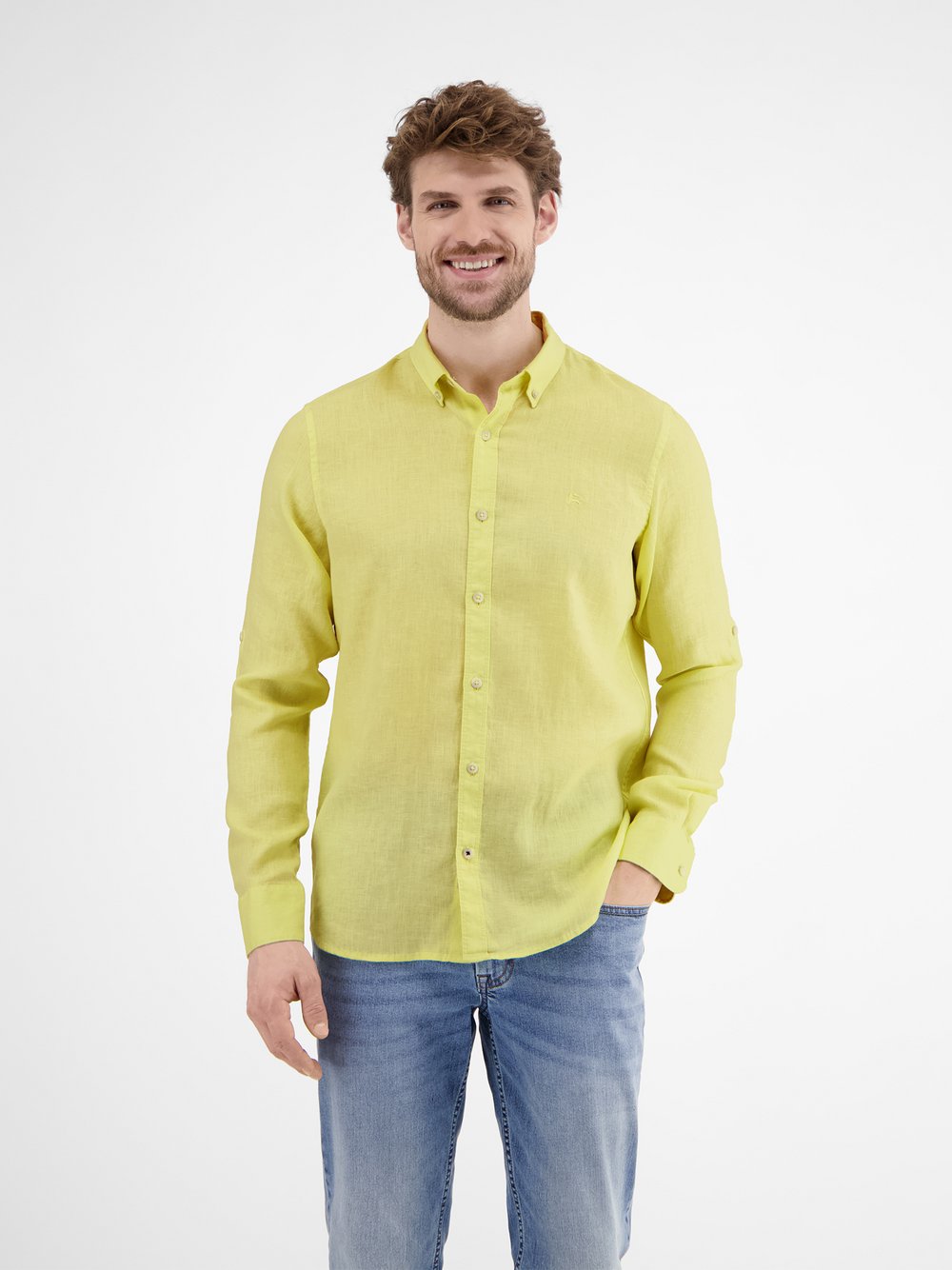 LERROS Langarmhemd Herren Regular Fit Leinen gelb, S
