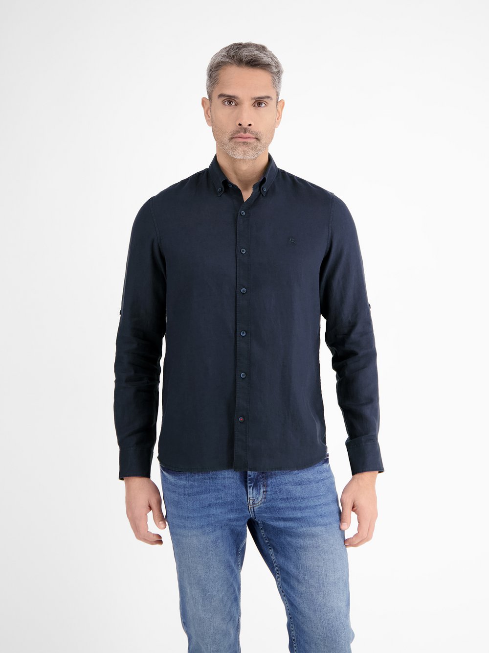 LERROS Langarmhemd Herren Regular Fit Leinen blau, XL