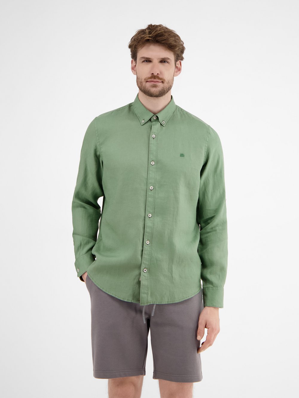 LERROS Langarmhemd Herren Regular Fit Leinen grün, M