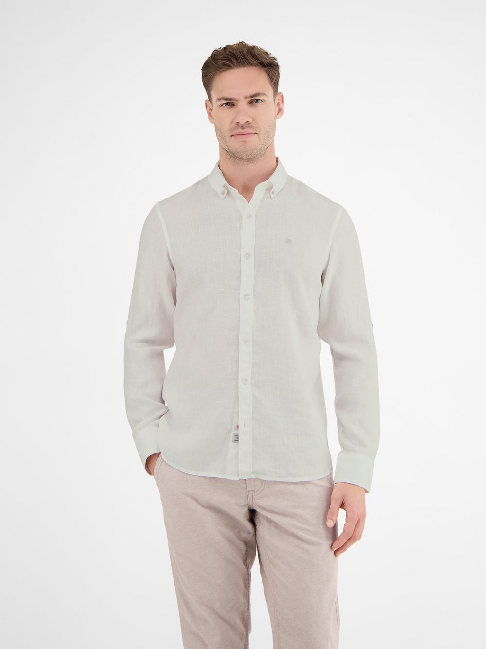 LERROS Langarmhemd Herren Regular Fit Leinen weiß, XL