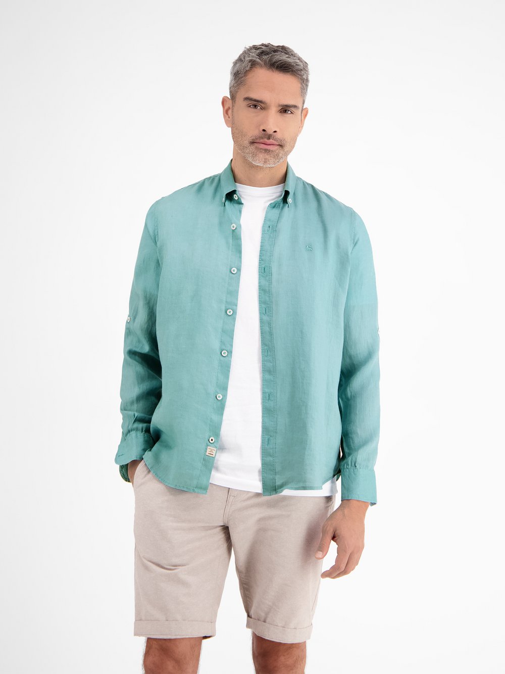 LERROS Langarmhemd Herren Regular Fit Leinen blau, XL