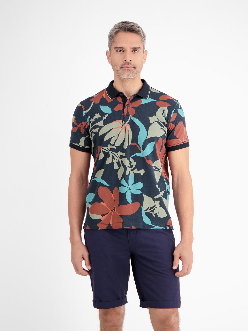 LERROS Poloshirt Herren Baumwolle blau gemustert, S