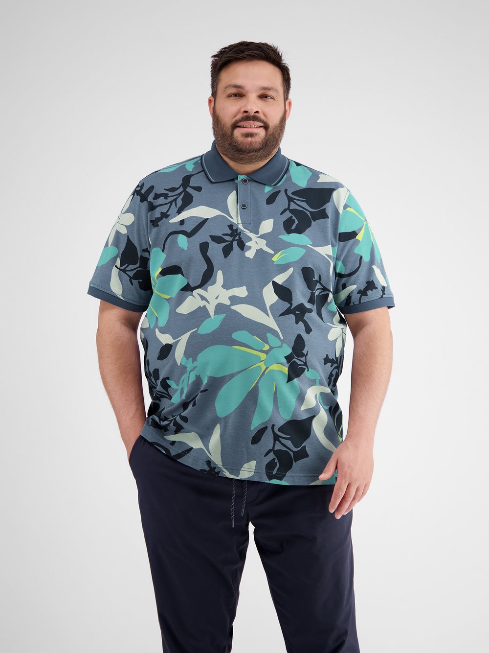 LERROS Poloshirt Herren Baumwolle blau gemustert, 5XL